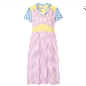 HVN Morgan Gingham Silk Crepe De Chine Dress Colorful Gingham Midi Dress 10